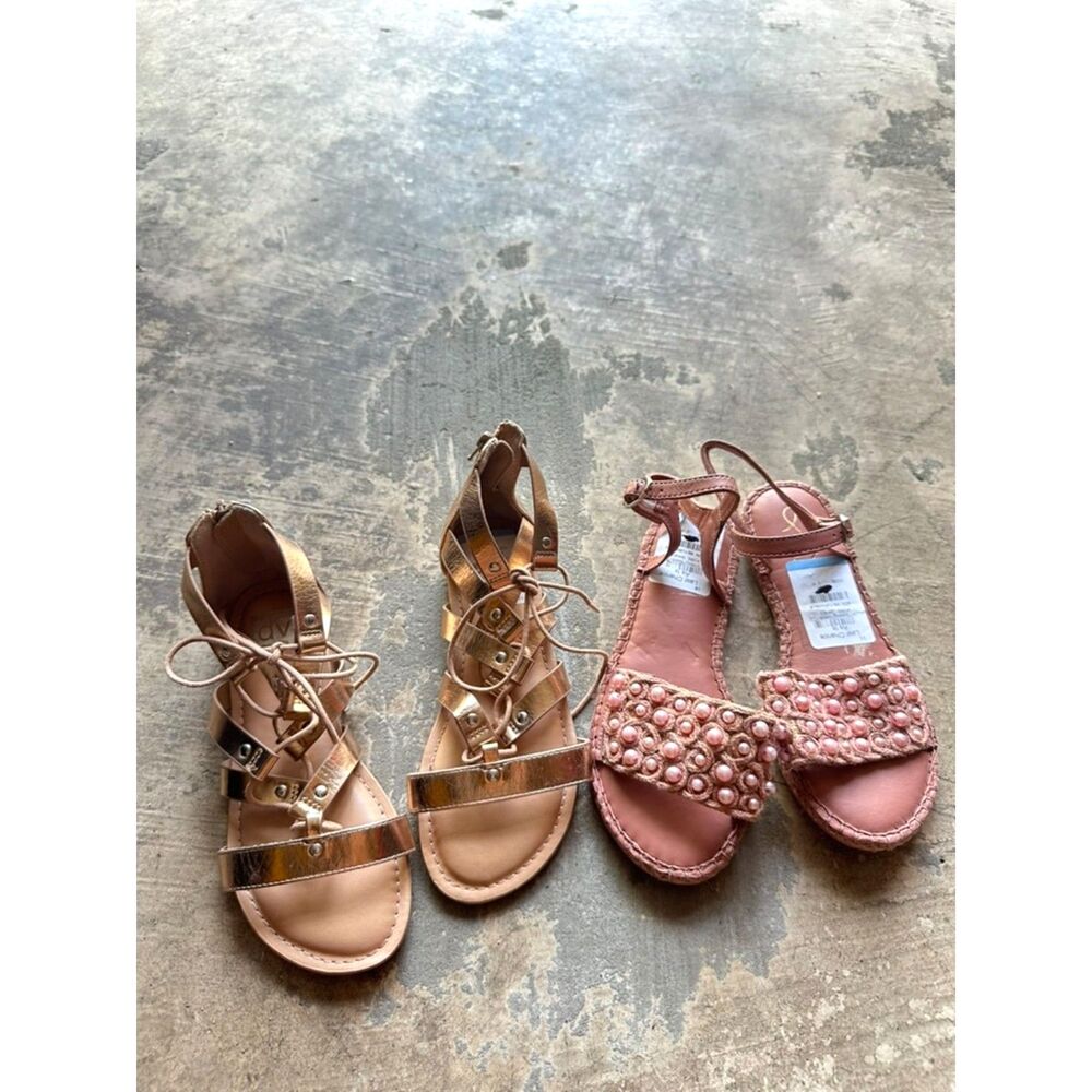Sam Edelman 2 Pair Bundle Girls Sandals Size 3 Little Kid NWT Preppy Pink Tan